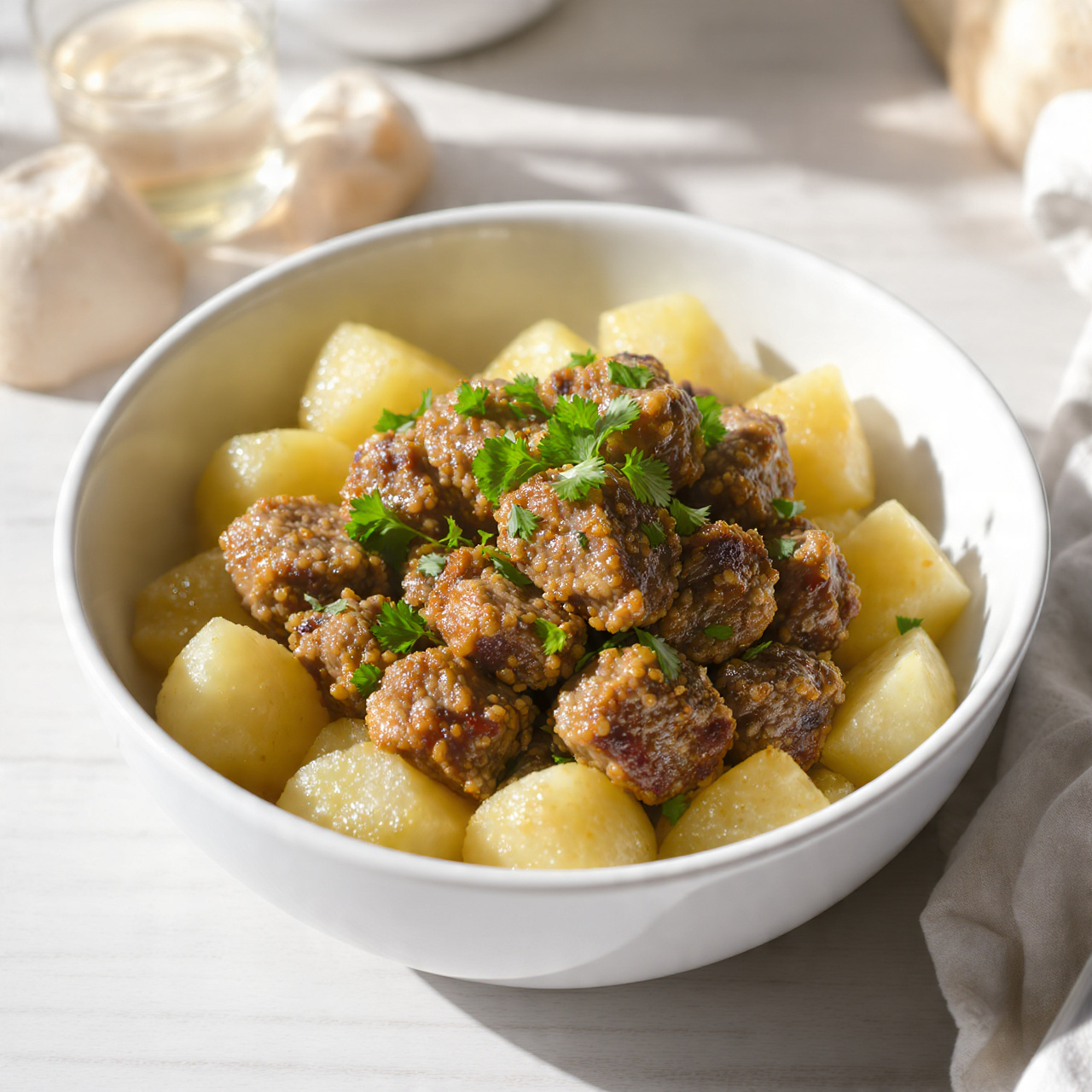 Slow Cooker Garlic Butter Beef Bites with Potatoes